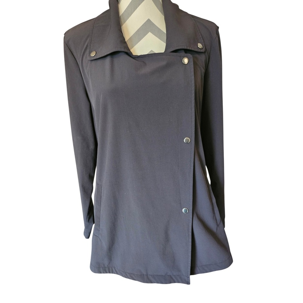 NIC+ZOE Black Asymmetric Snap Front Utility Moto Jacket Size Lg Tech Stretch